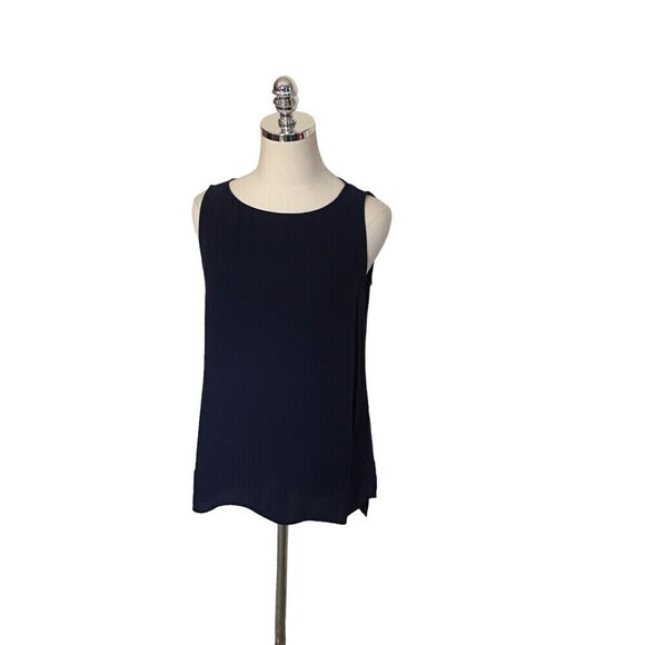 Eileen Fisher Silk Top Women's Size Small Petite Navy Blue Sleeveless - Picture 2 of 6